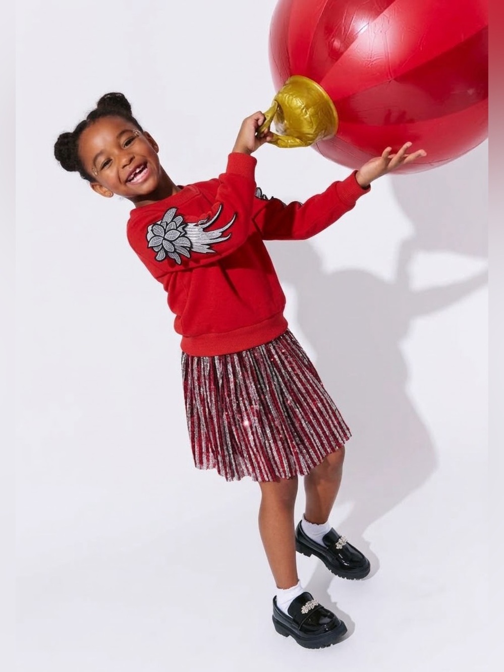 Lola + The Boys Red Silver Embroidered Wing Sweatshirt Size 2/3 RARE $6
